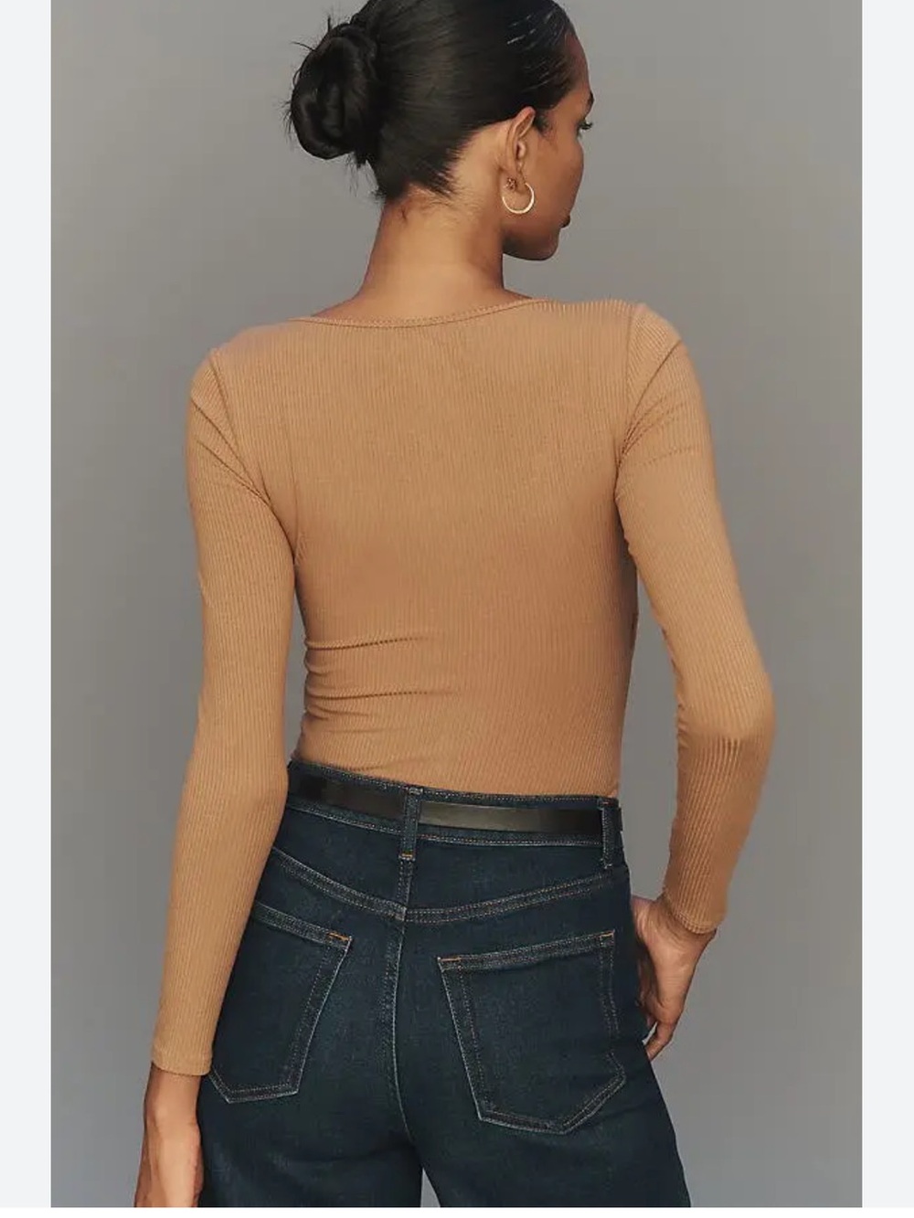 L*Space Amore Long-Sleeve Square-Neck Bodysuit In Camel NWT Small - Picture 3 of 7